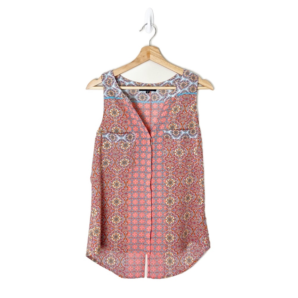 Anthropologie Sanctuary Sleeveless Floral Geo Coral Top